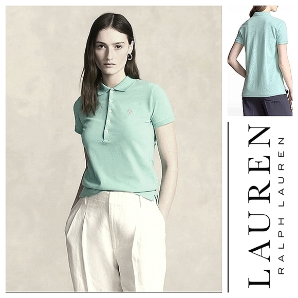 Ralph Lauren Tops - Lauren Ralph Lauren Mint Green Cotton Stretch Short Sleeve Polo Top Sz L